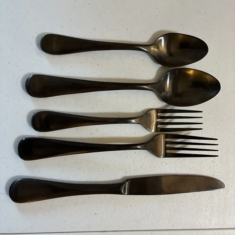 Restoration Hardware RH Flatware Cutlery Set 5 pc Baguette Rumble Antique Finish